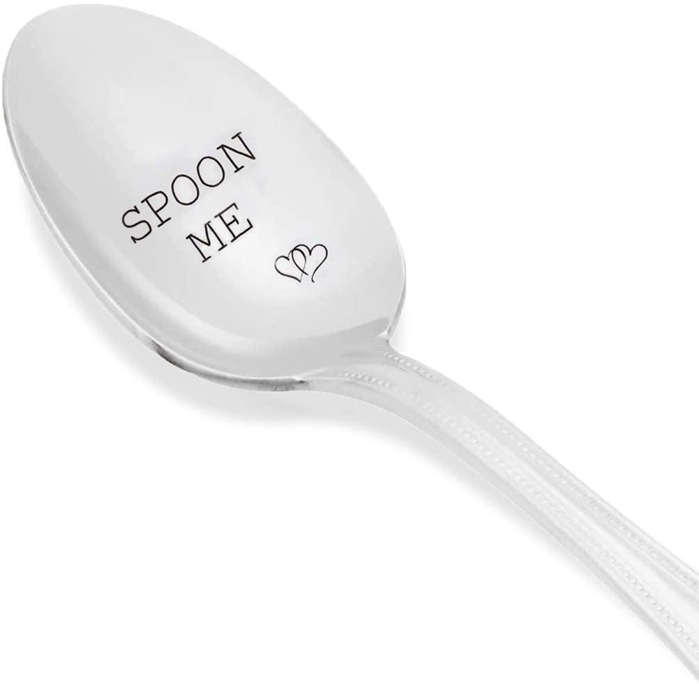 Personalized Couple Heart Engraved Stainless Steel Spoon - Romantic Gift for Boyfriend, Birthday & Anniversary