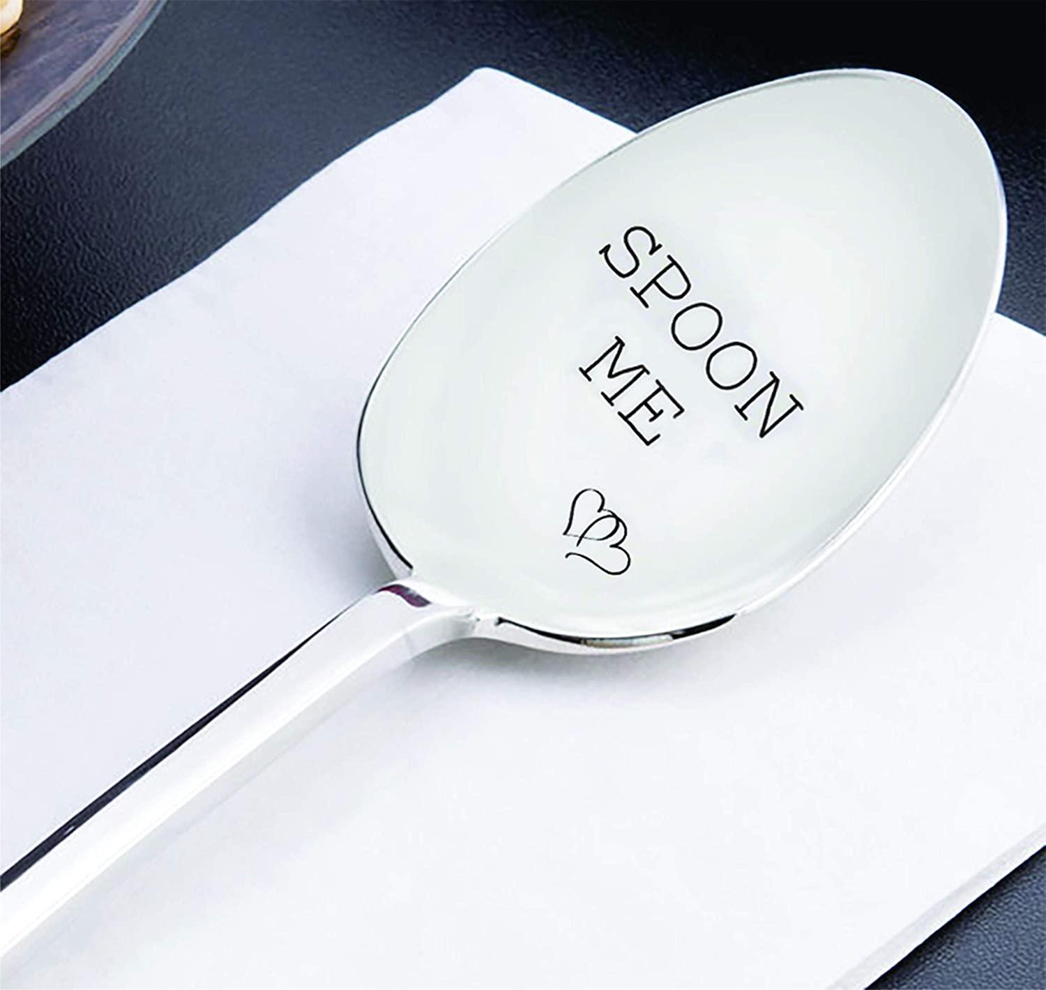 Personalized Couple Heart Engraved Stainless Steel Spoon - Romantic Gift for Boyfriend, Birthday & Anniversary