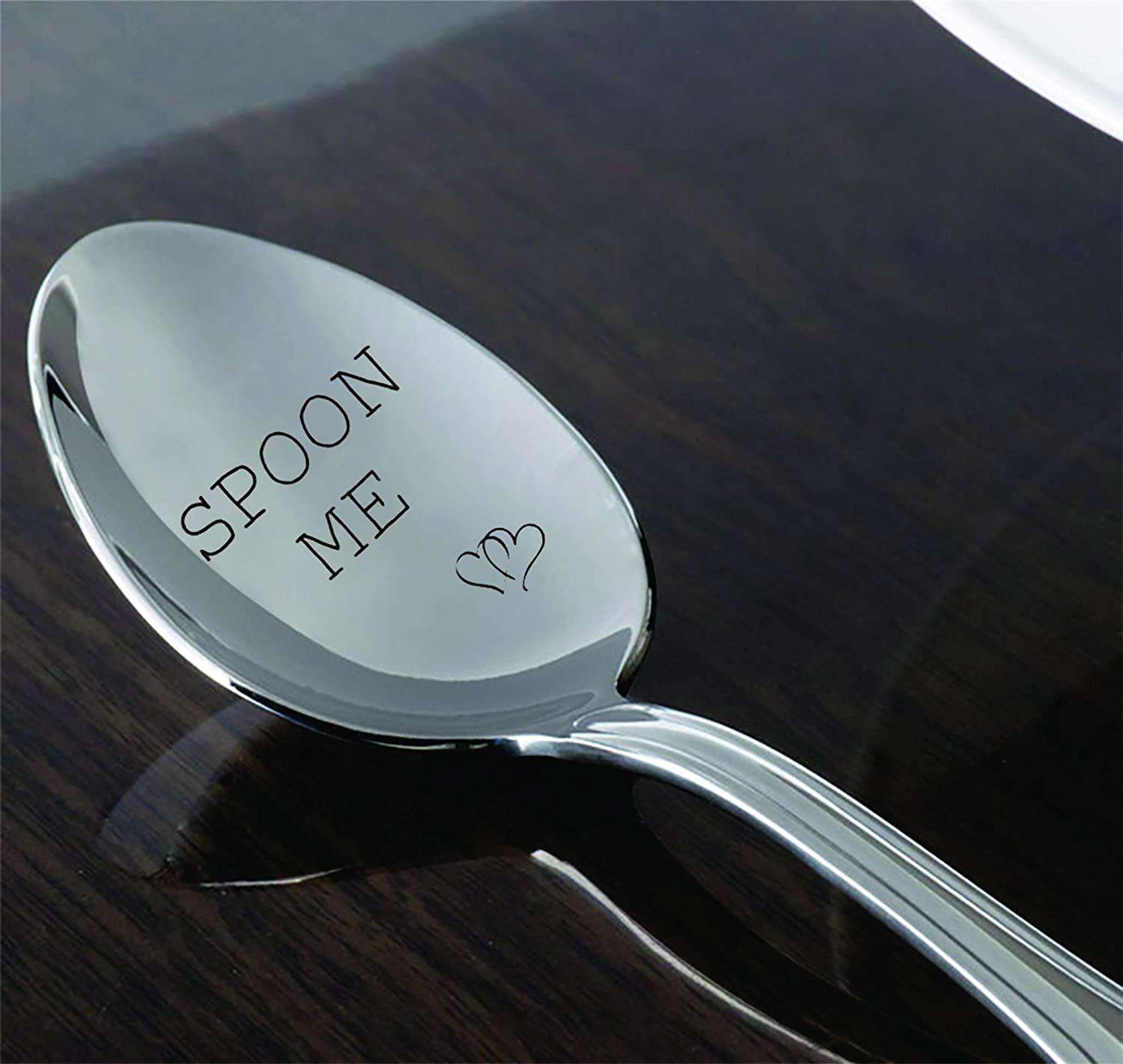 Personalized Couple Heart Engraved Stainless Steel Spoon - Romantic Gift for Boyfriend, Birthday & Anniversary