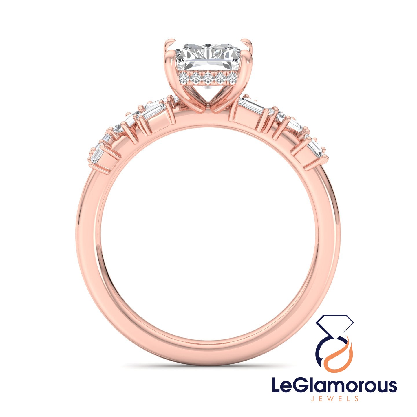 Radiant Cut Hidden Halo Pave Style Lab Grown Diamond Engagement Ring