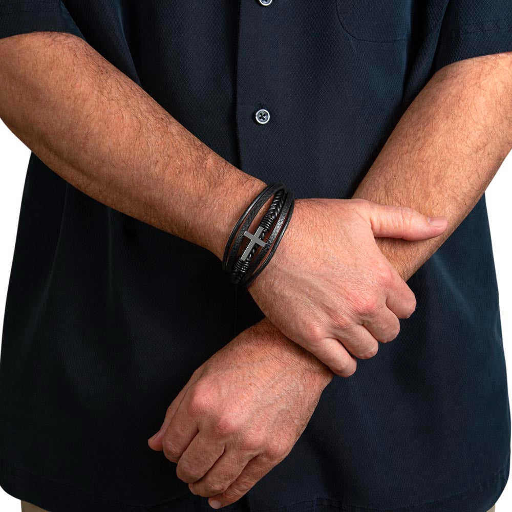 Unique Mens Braided Leather Bracelet with Cross - Perfect Gift for Husband