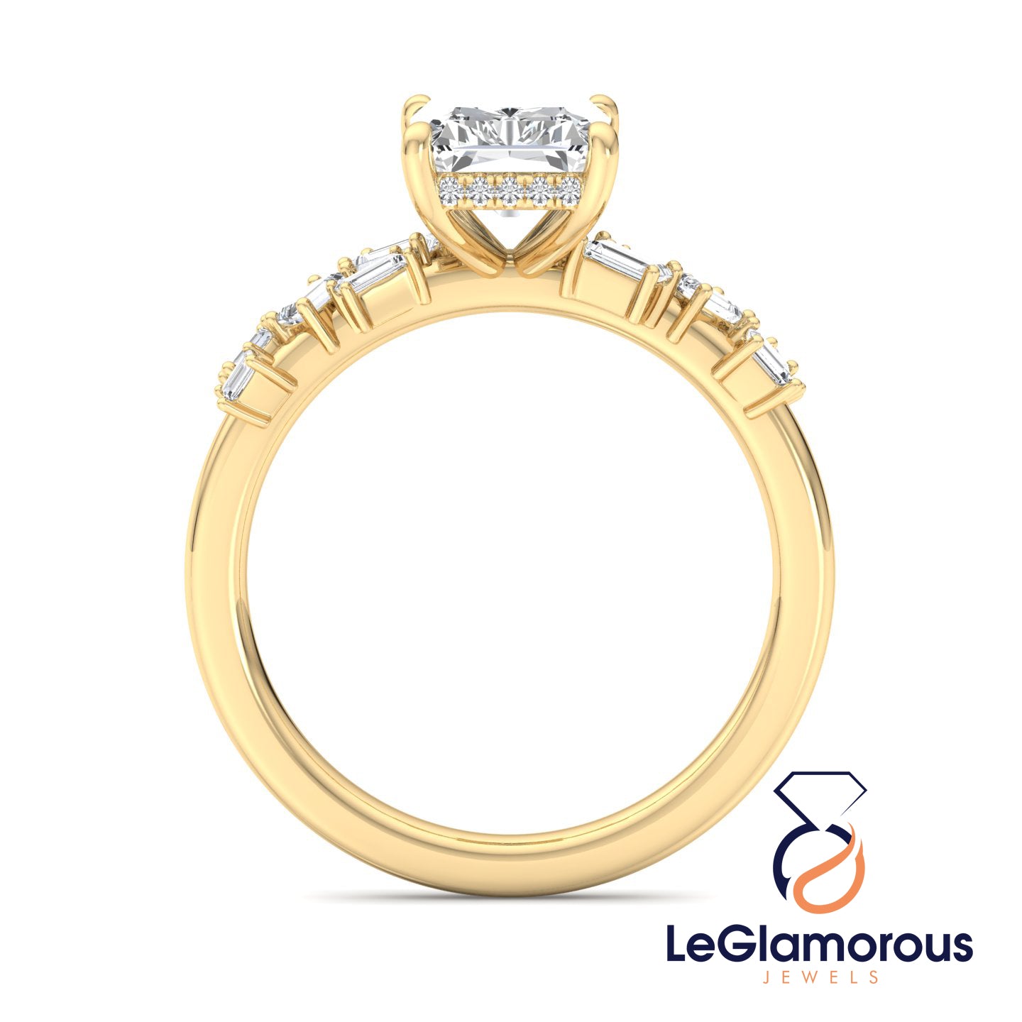 Radiant Cut Hidden Halo Pave Style Lab Grown Diamond Engagement Ring
