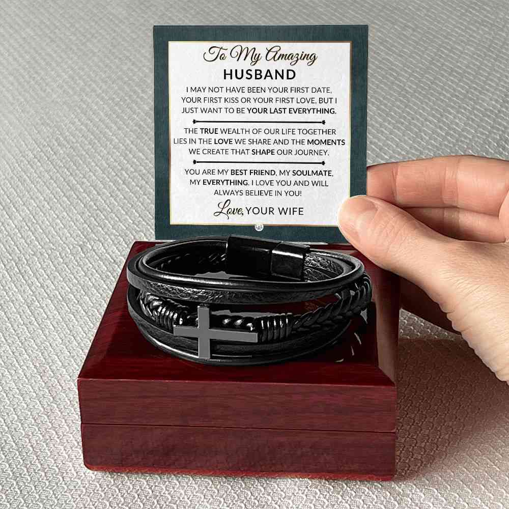 Unique Mens Braided Leather Bracelet with Cross - Perfect Gift for Husband