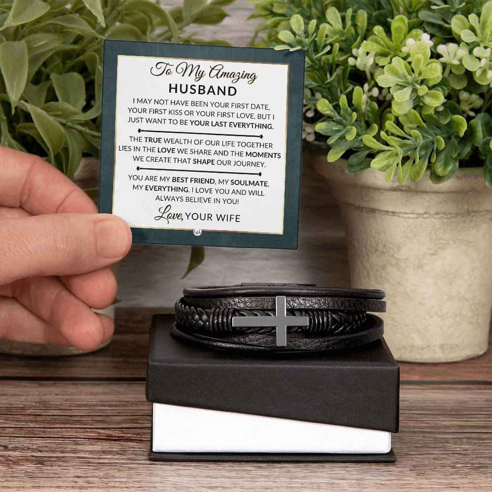 Unique Mens Braided Leather Bracelet with Cross - Perfect Gift for Husband