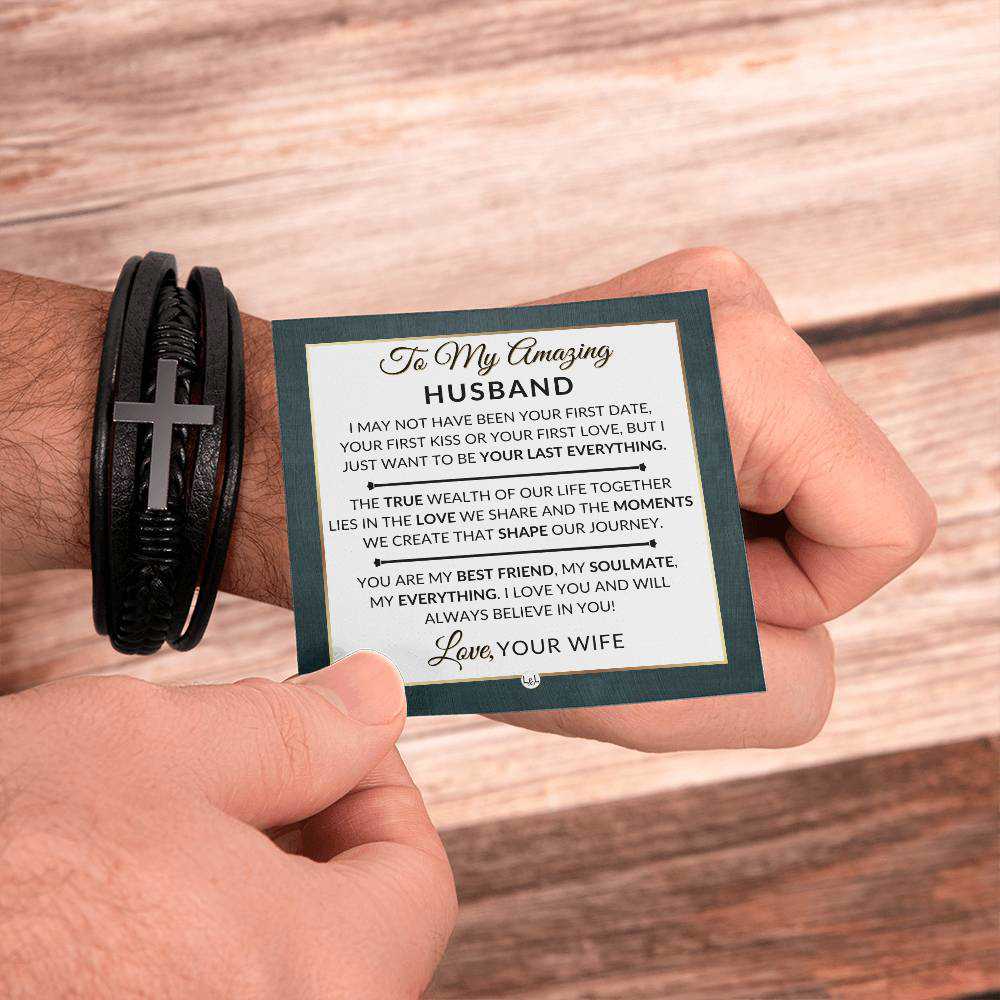 Unique Mens Braided Leather Bracelet with Cross - Perfect Gift for Husband
