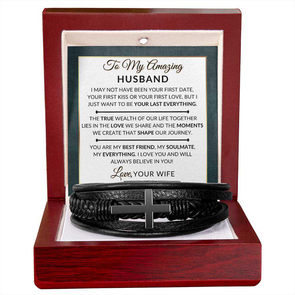 Unique Mens Braided Leather Bracelet with Cross - Perfect Gift for Husband