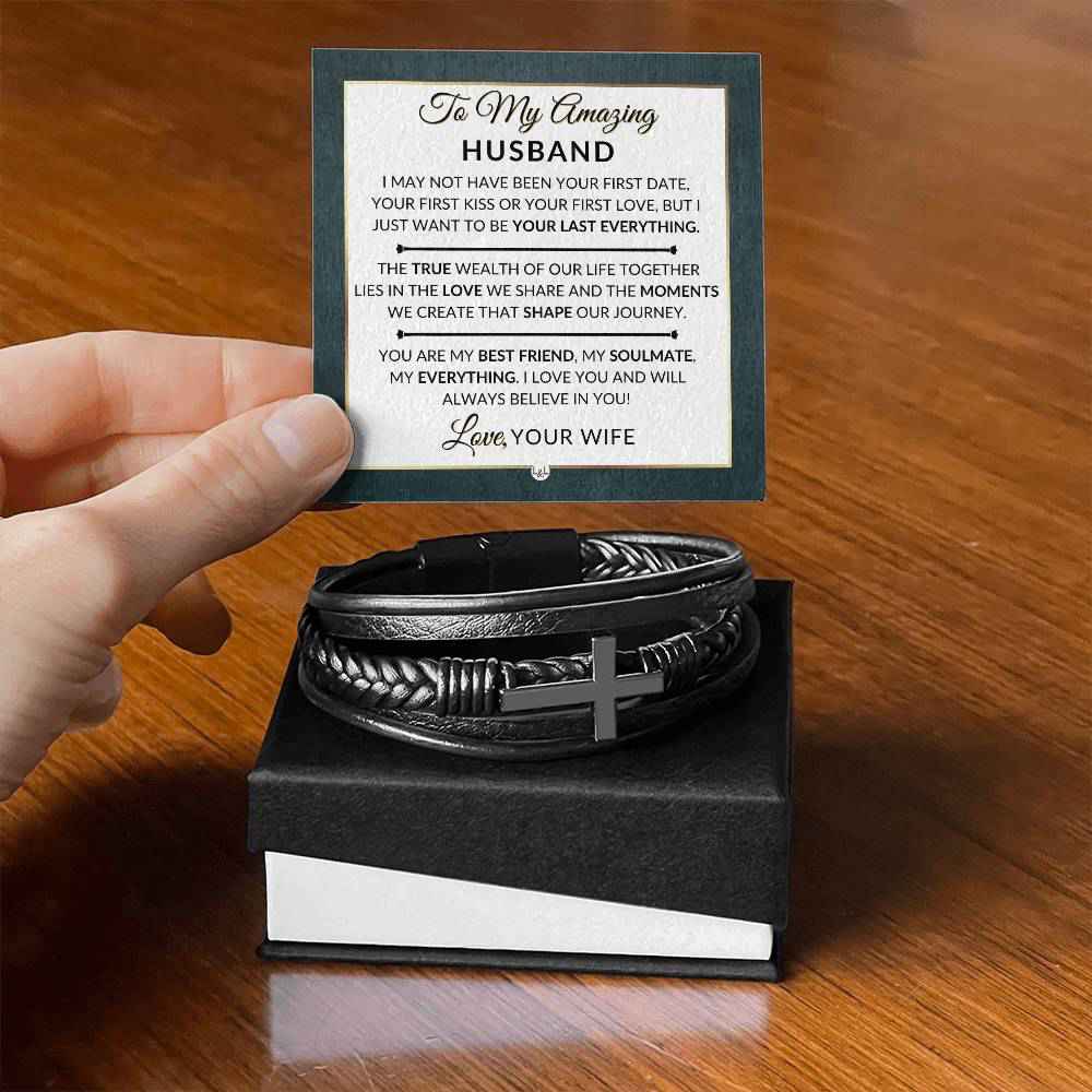 Unique Mens Braided Leather Bracelet with Cross - Perfect Gift for Husband