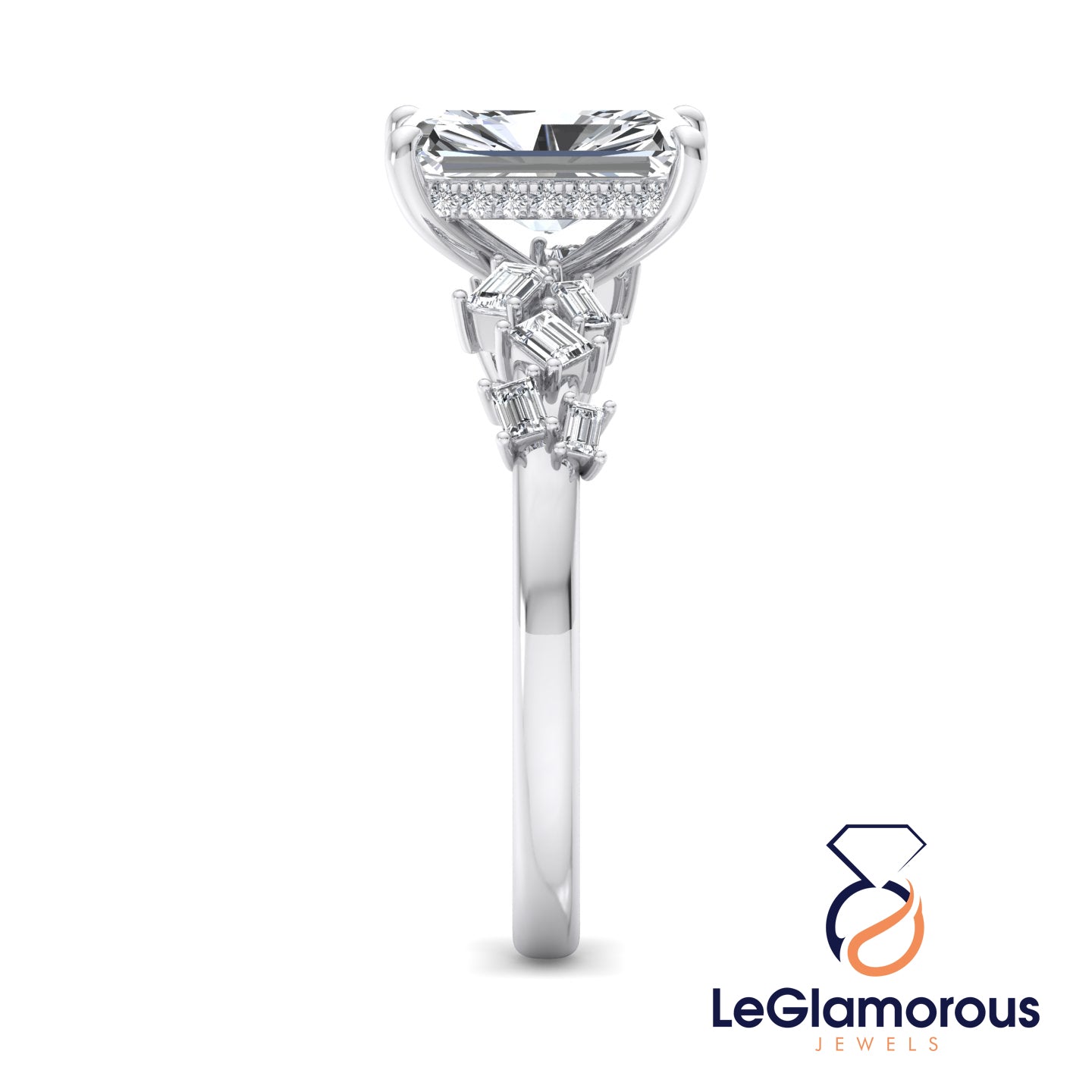 Radiant Cut Hidden Halo Pave Style Lab Grown Diamond Engagement Ring