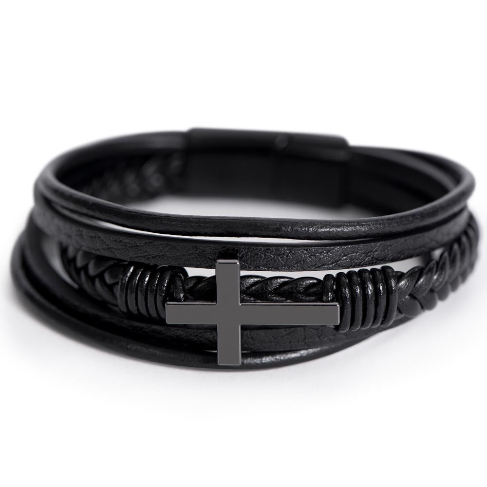 Unique Mens Braided Leather Bracelet with Cross - Perfect Gift for Husband