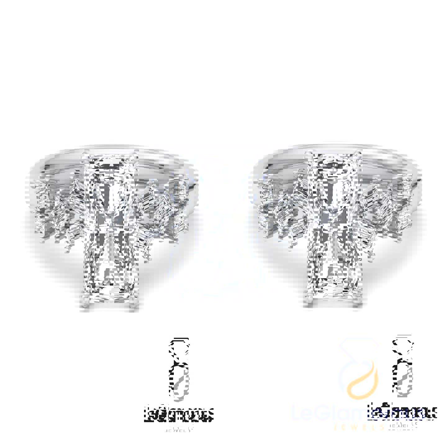 Radiant Cut Hidden Halo Pave Style Lab Grown Diamond Engagement Ring