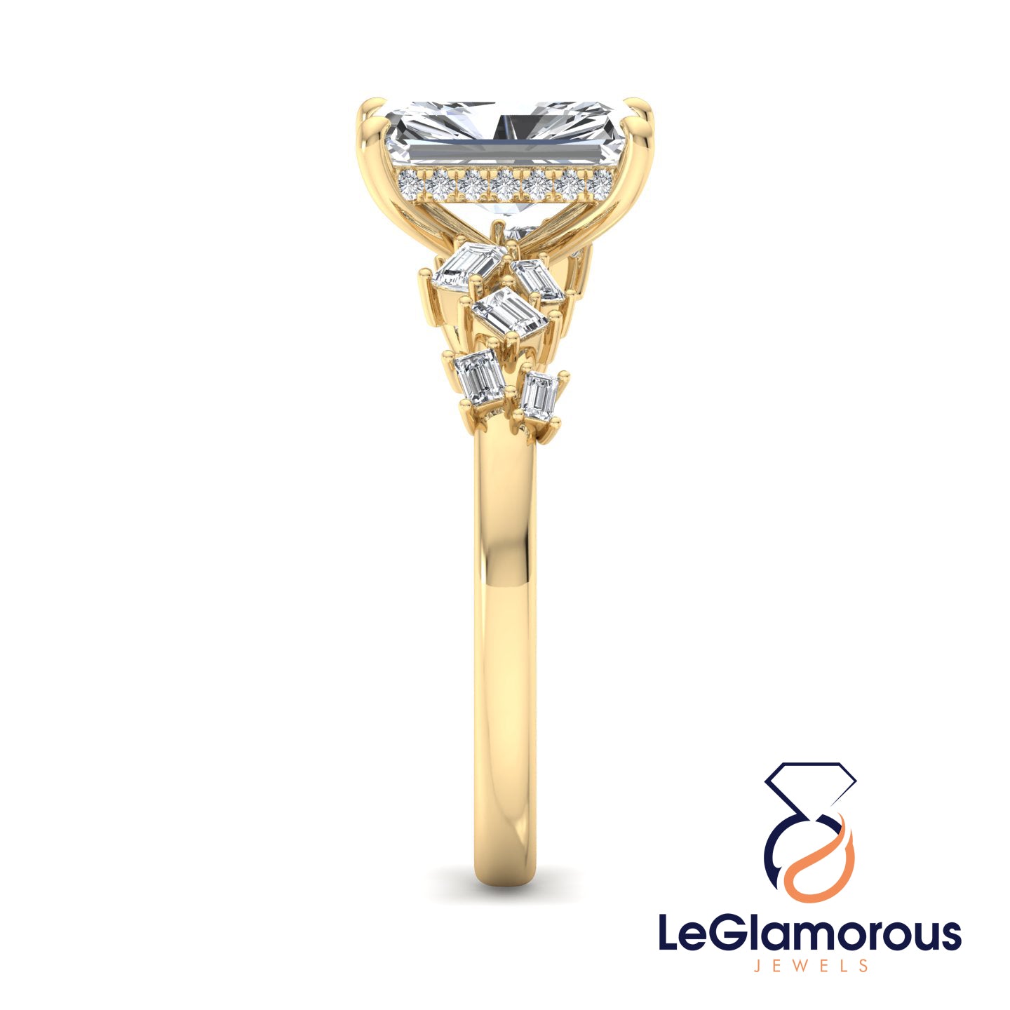 Radiant Cut Hidden Halo Pave Style Lab Grown Diamond Engagement Ring