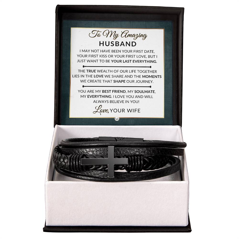 Unique Mens Braided Leather Bracelet with Cross - Perfect Gift for Husband