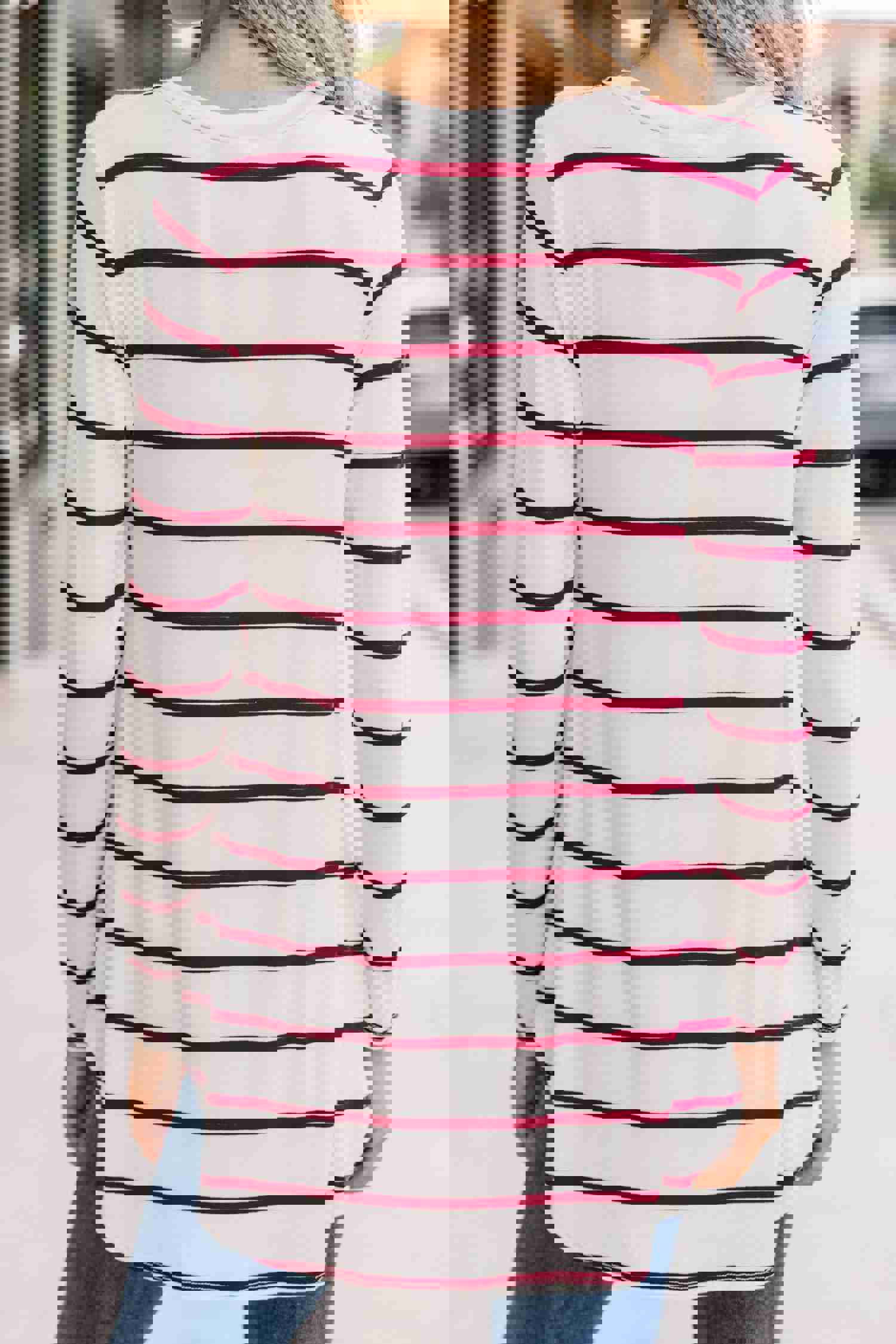 Women's Wine Red Striped Tunic Top - Long Sleeve Casual Blouse