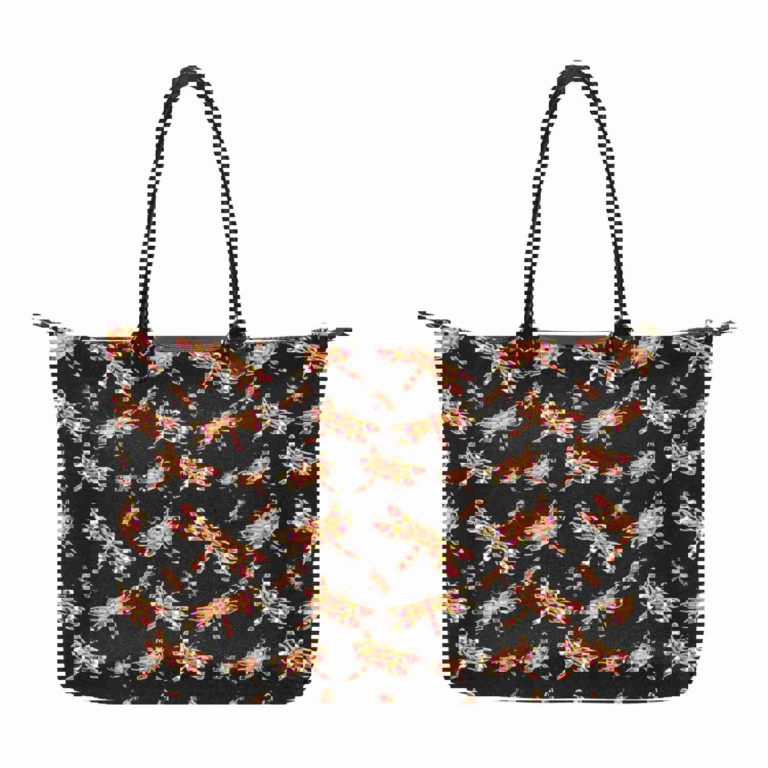Gathering Yellow Black Single-Shoulder Lady Handbag with Dragonfly Design