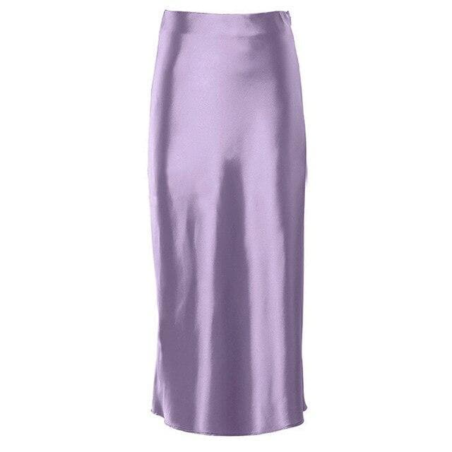 Elegant Purple Silk Midi Skirt for Women - Office & Casual Wear