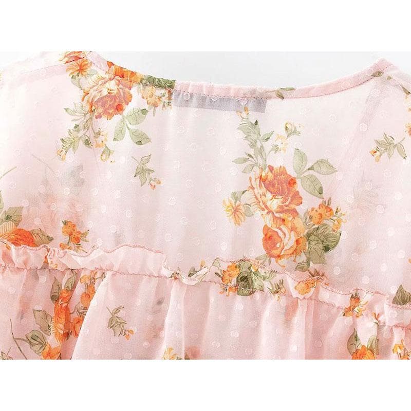 Fashion Ruffled Chiffon Blouse for Women - Floral Print & Comfortable Fit