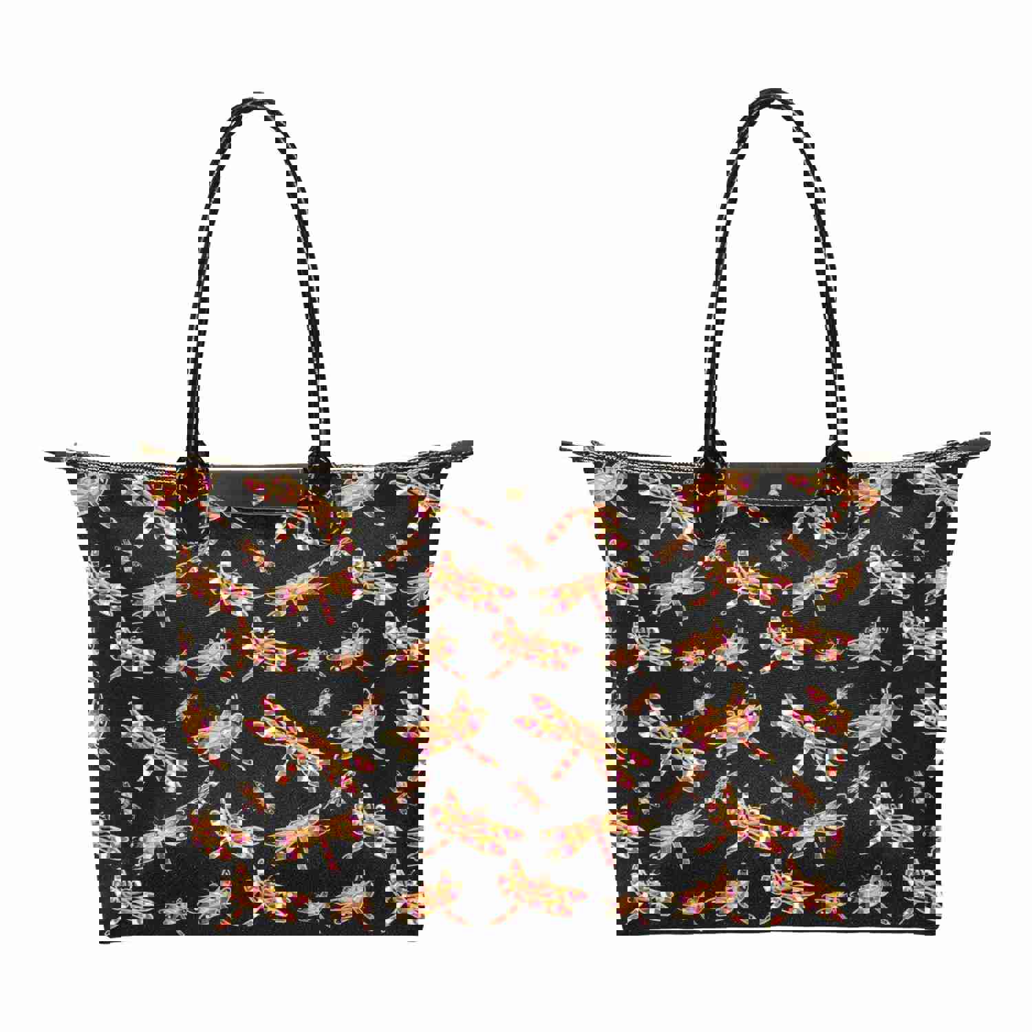 Gathering Yellow Black Single-Shoulder Lady Handbag with Dragonfly Design