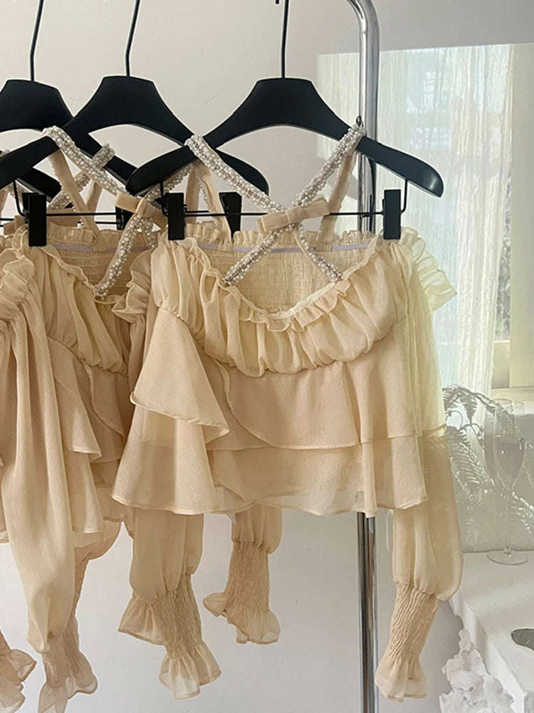 Fashion Yellow Casual Blouses with Butterfly Sleeve and Bow for Summer