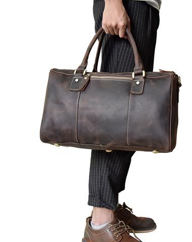 Vintage Italian Cowhide Leather Weekender Duffle Bag for Men