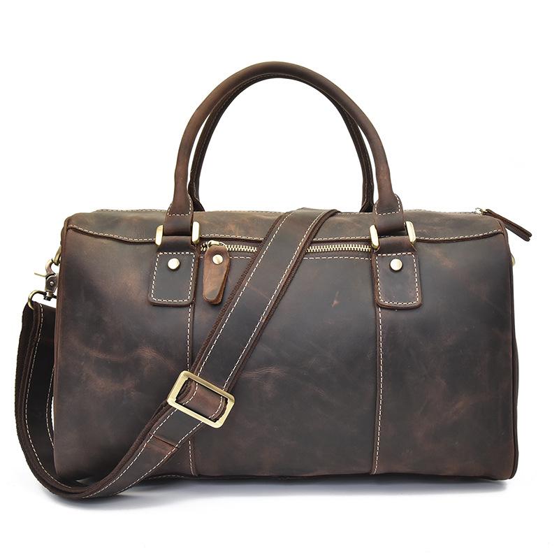 Vintage Italian Cowhide Leather Weekender Duffle Bag for Men