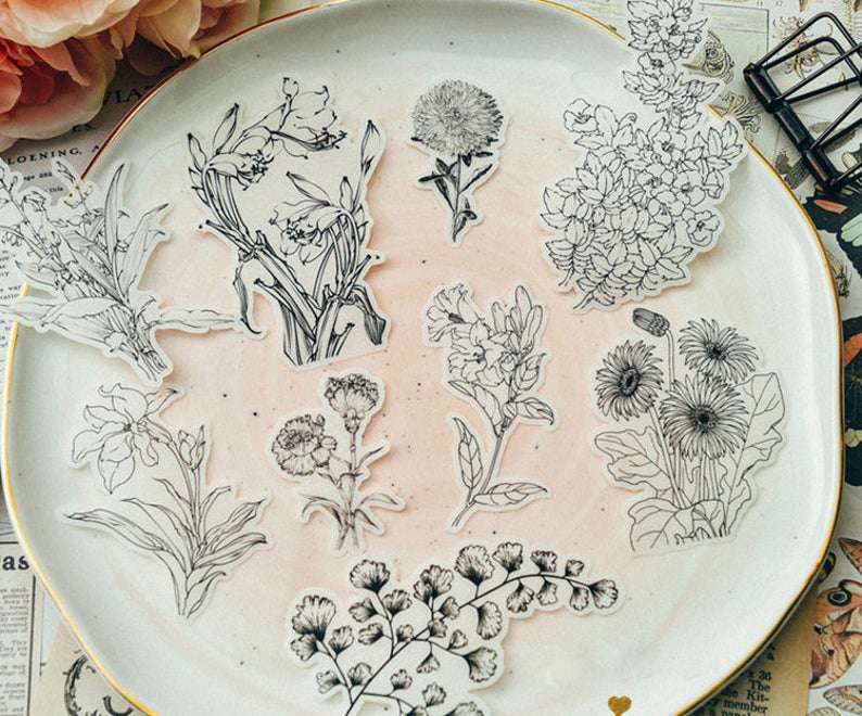 Translucent Flower Etchings Stickers Pack