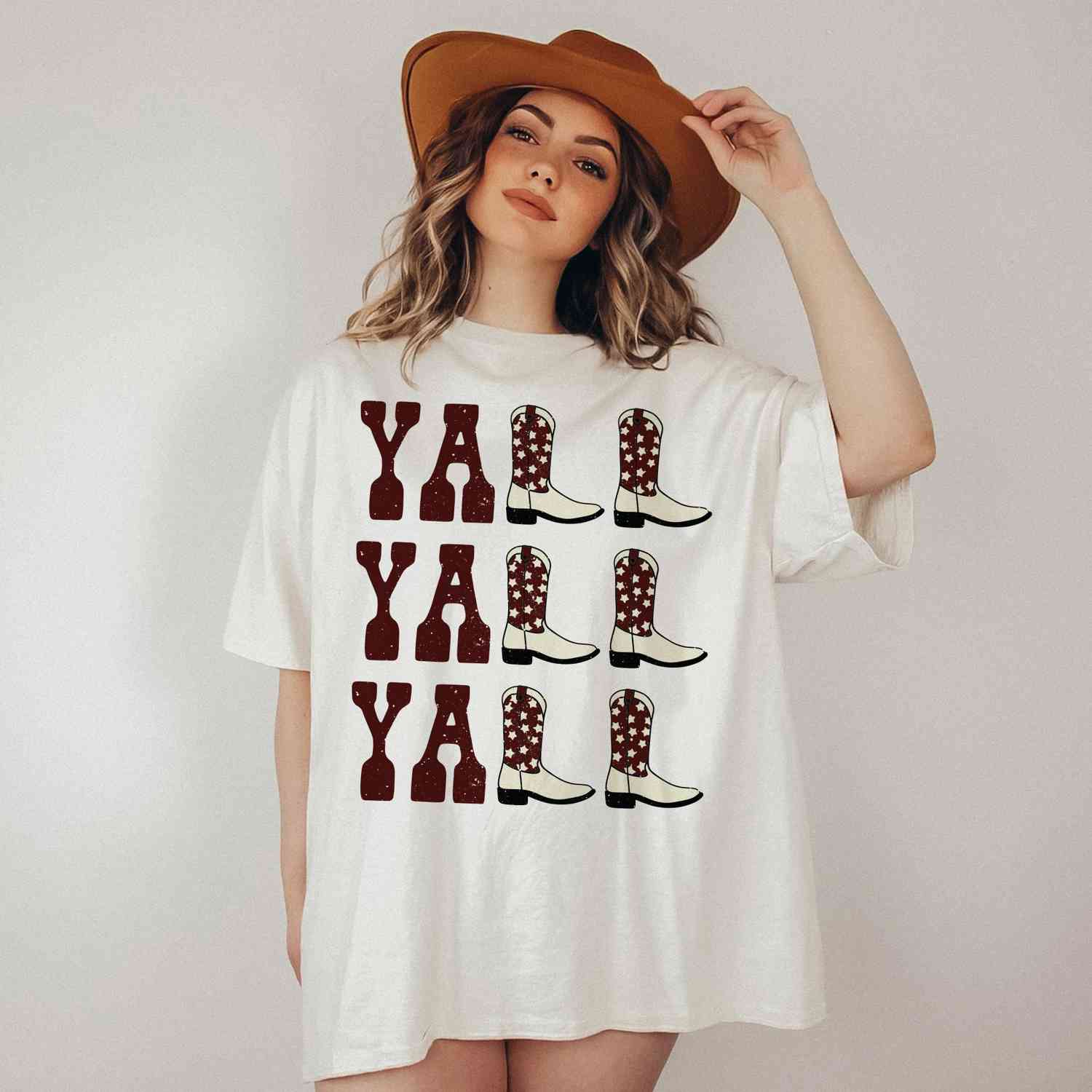 Yall Yall Yall Maroon Aggie Cowboy Cowgirl Western Boots T-Shirt