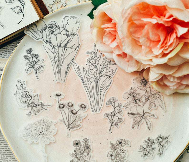 Translucent Flower Etchings Stickers Pack