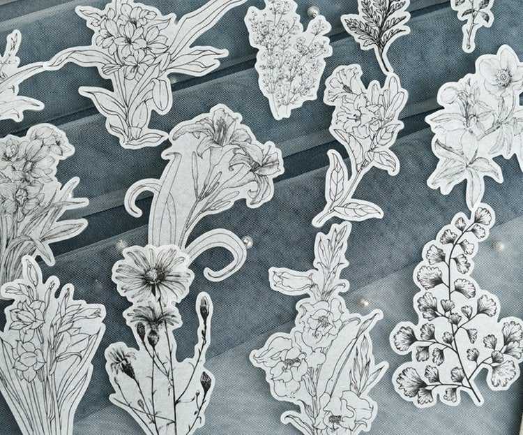 Translucent Flower Etchings Stickers Pack