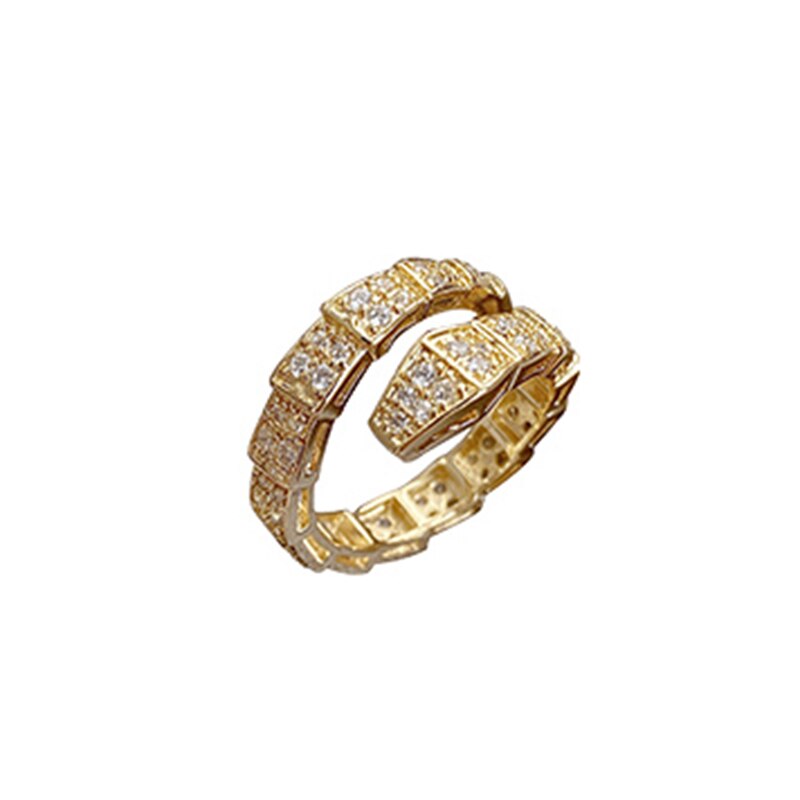 Exquisite Copper Inlaid Zircon Bamboo Snake Ring for Women - Adjustable Prom Party Ring
