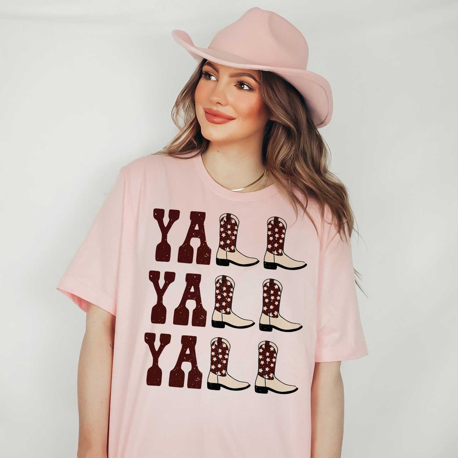Yall Yall Yall Maroon Aggie Cowboy Cowgirl Western Boots T-Shirt