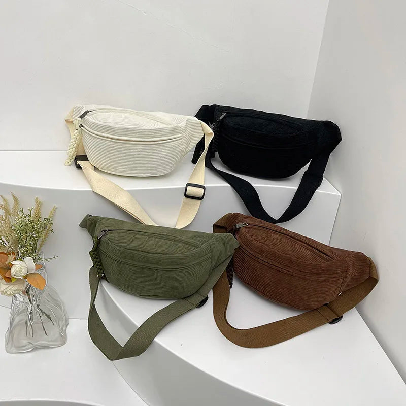 Women's Corduroy Waist Pack - Large Capacity Fanny Pack with Street Style