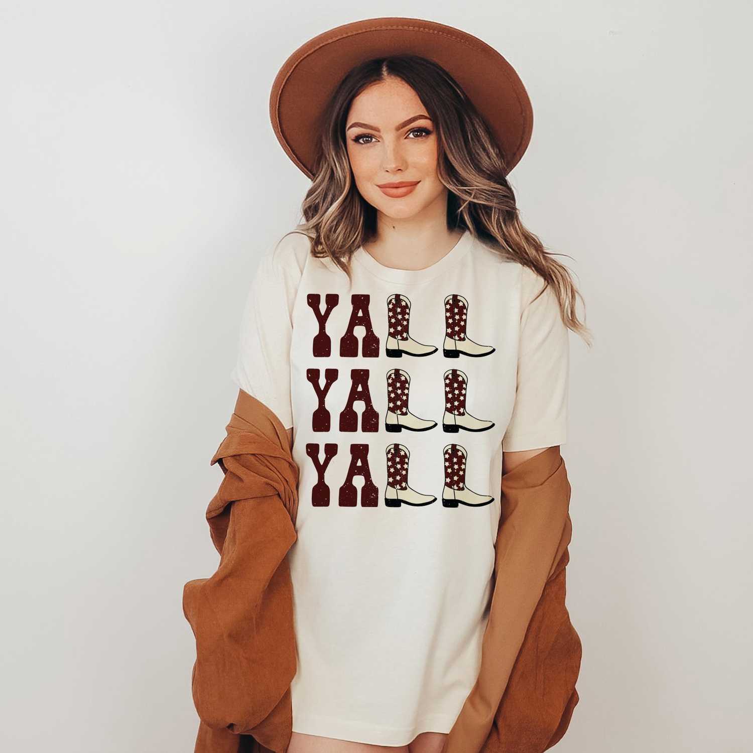 Yall Yall Yall Maroon Aggie Cowboy Cowgirl Western Boots T-Shirt