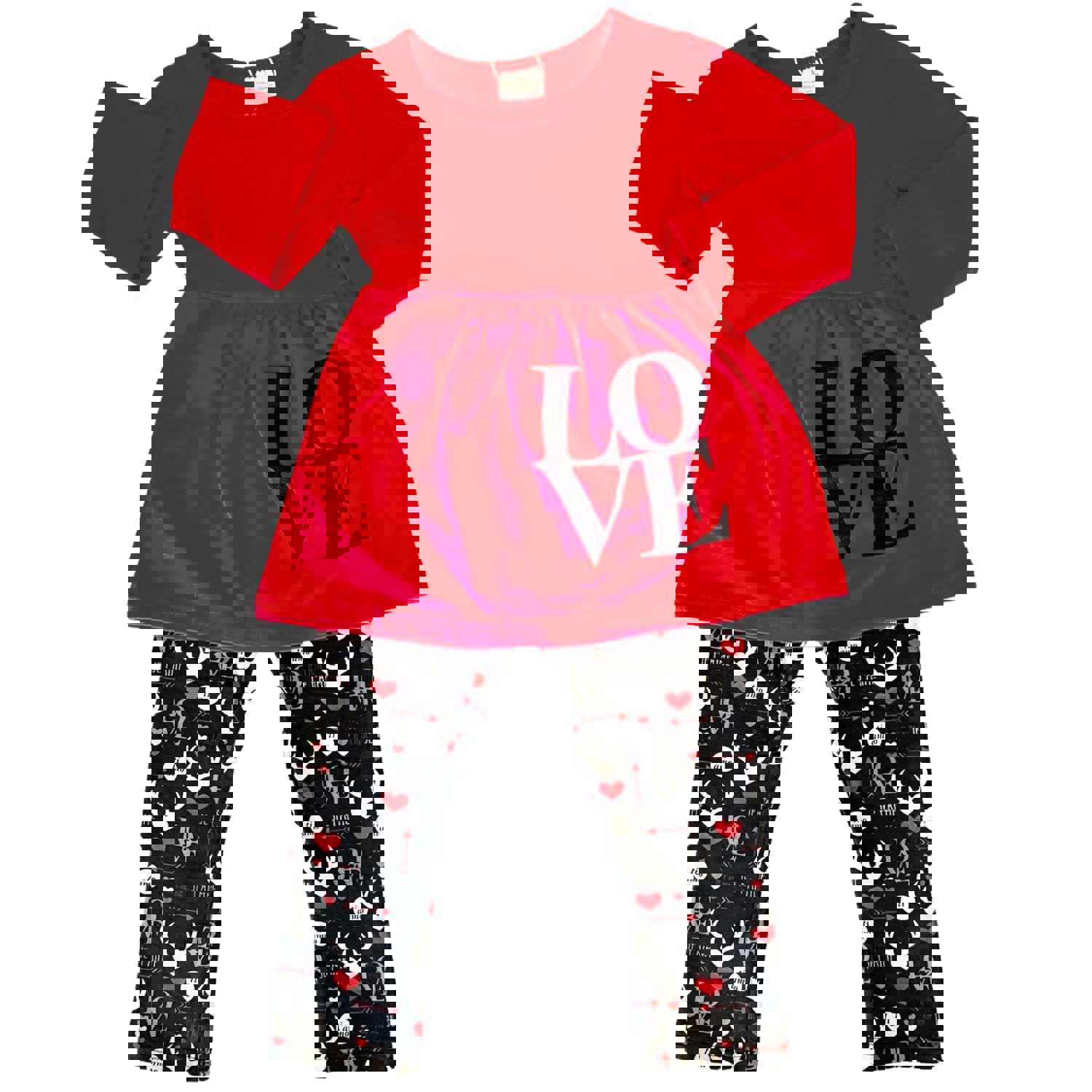 Girls Valentines Day LOVE Red Long Sleeve Tunic Leggings & Scarf Clothing Set
