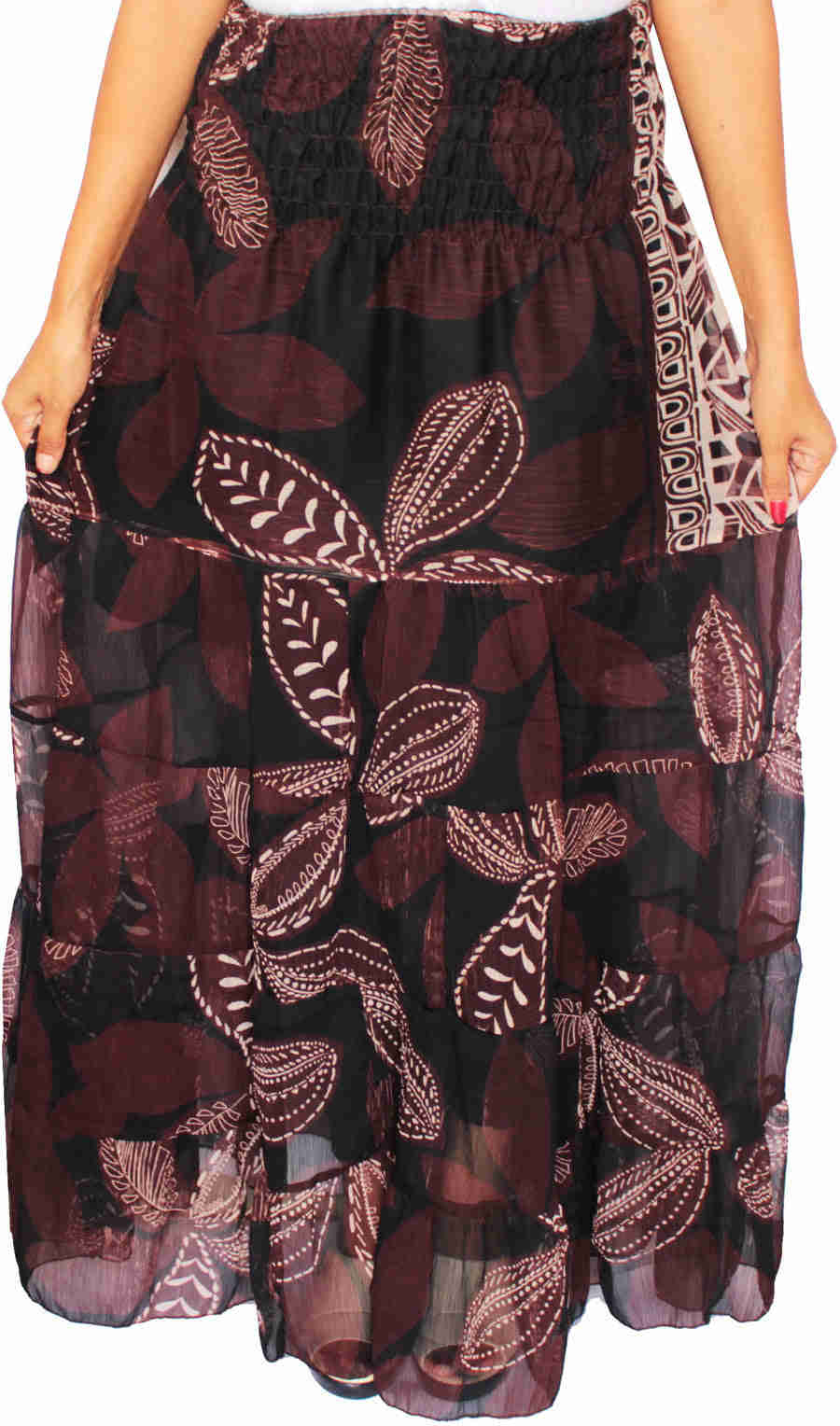 Women's Printed Chiffon Long Skirt Cover Up Beach Wear (Black)