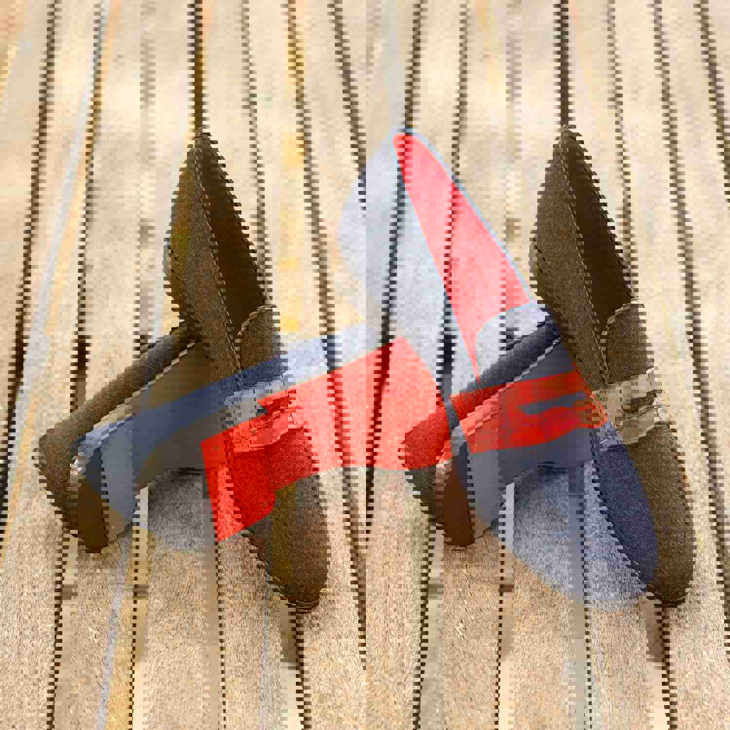 DapperFam Enzo in Jeans / Navy / Red Mens Sartorial & Italian Leather Slipper