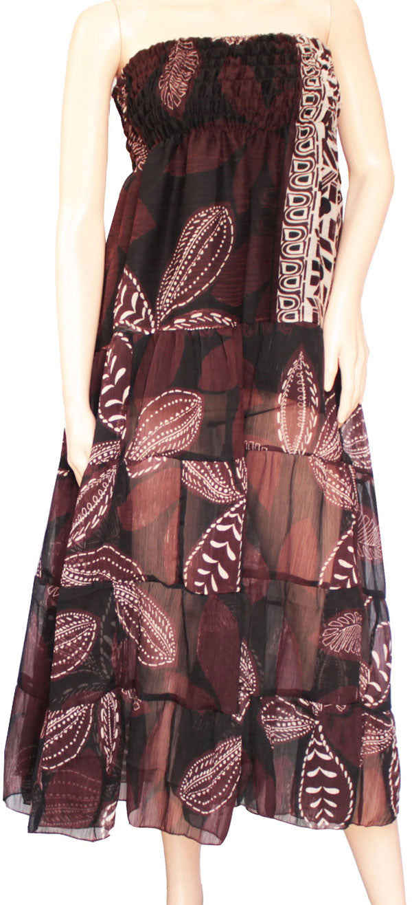 Women's Printed Chiffon Long Skirt Cover Up Beach Wear (Black)