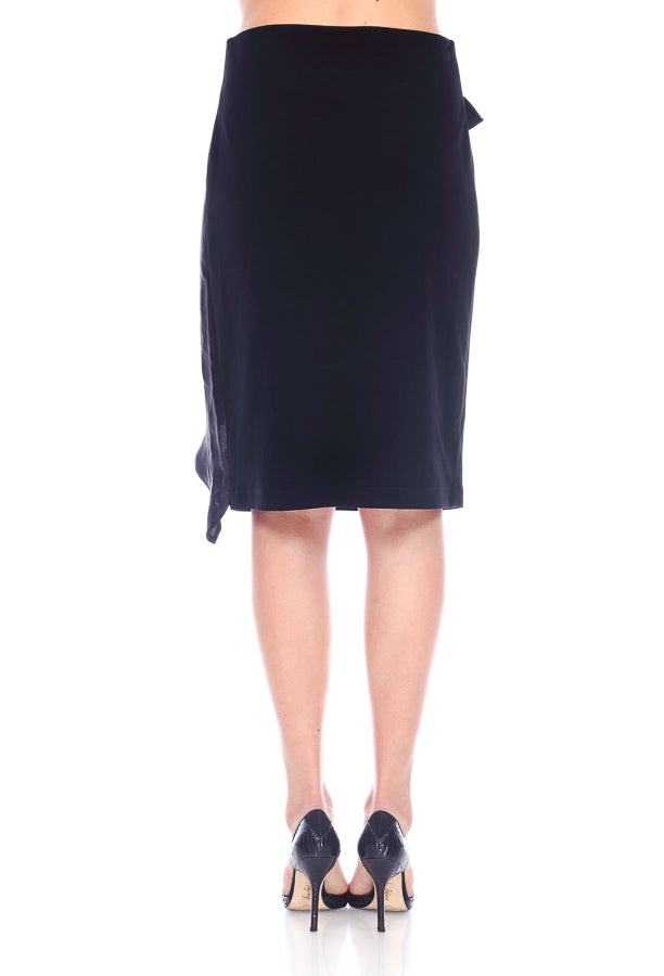 Joseph Ribkoff Black Ruffled Trim Pull-On Pencil Skirt