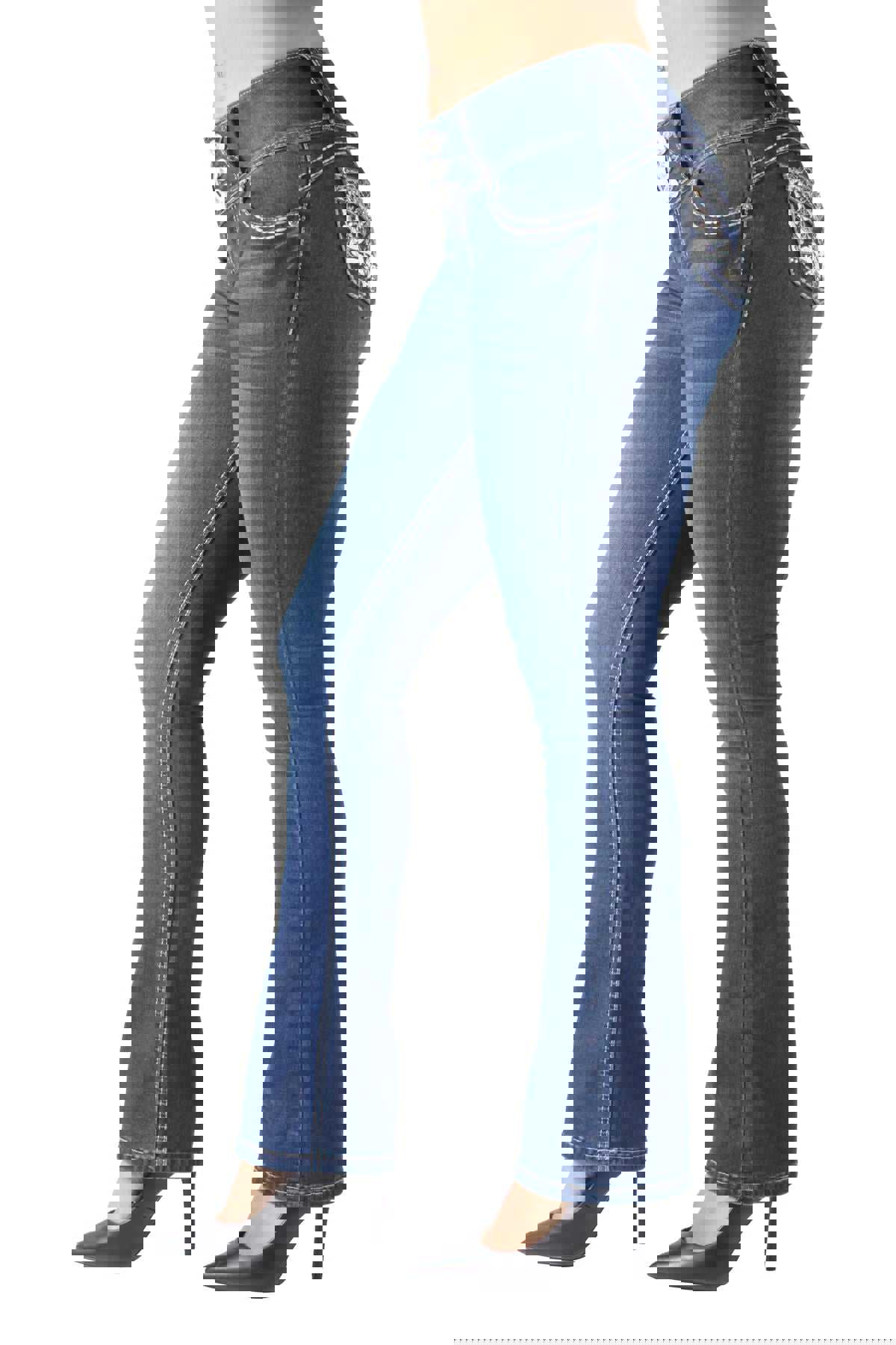 Colombian Design Butt Lift Push Up Mid Waist Boot Leg Jeans (DJ3706-BT)