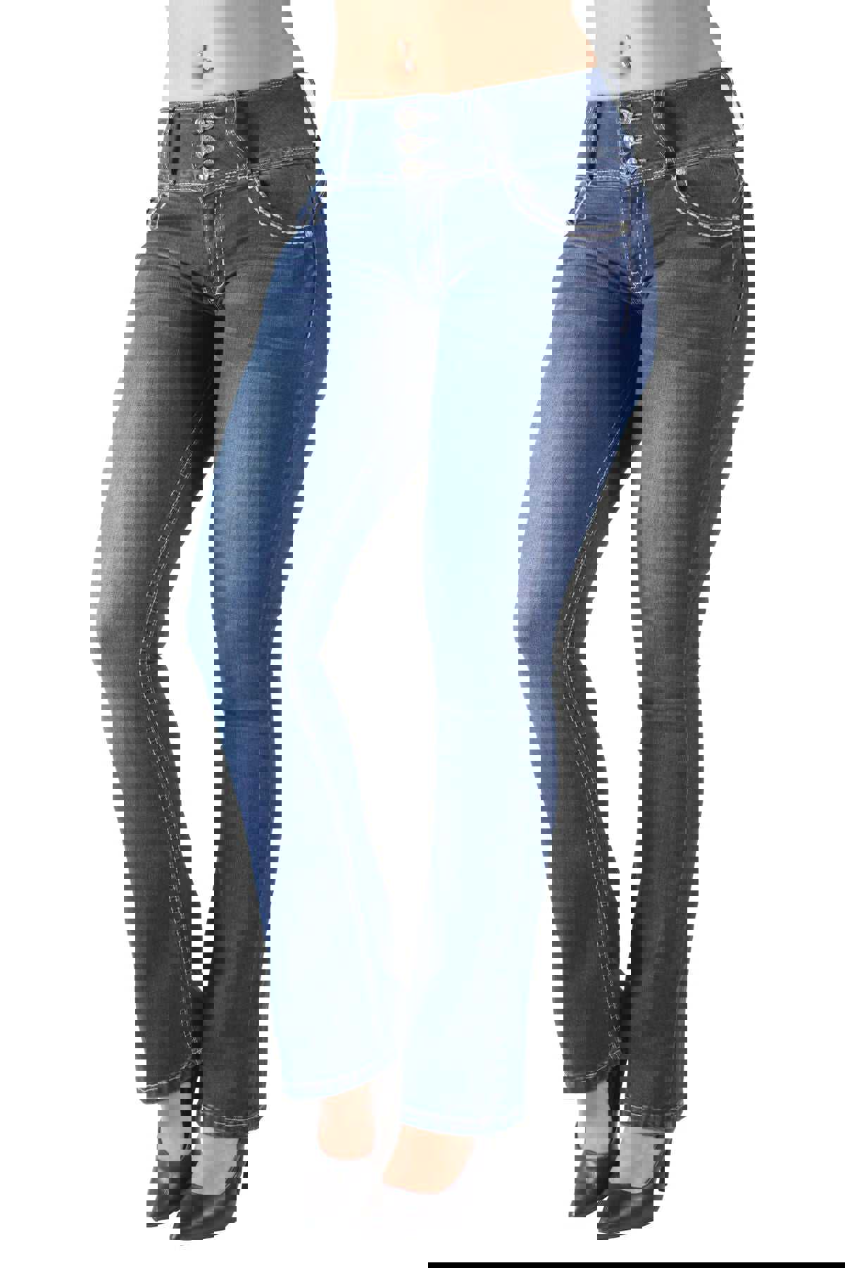 Colombian Design Butt Lift Push Up Mid Waist Boot Leg Jeans (DJ3706-BT)