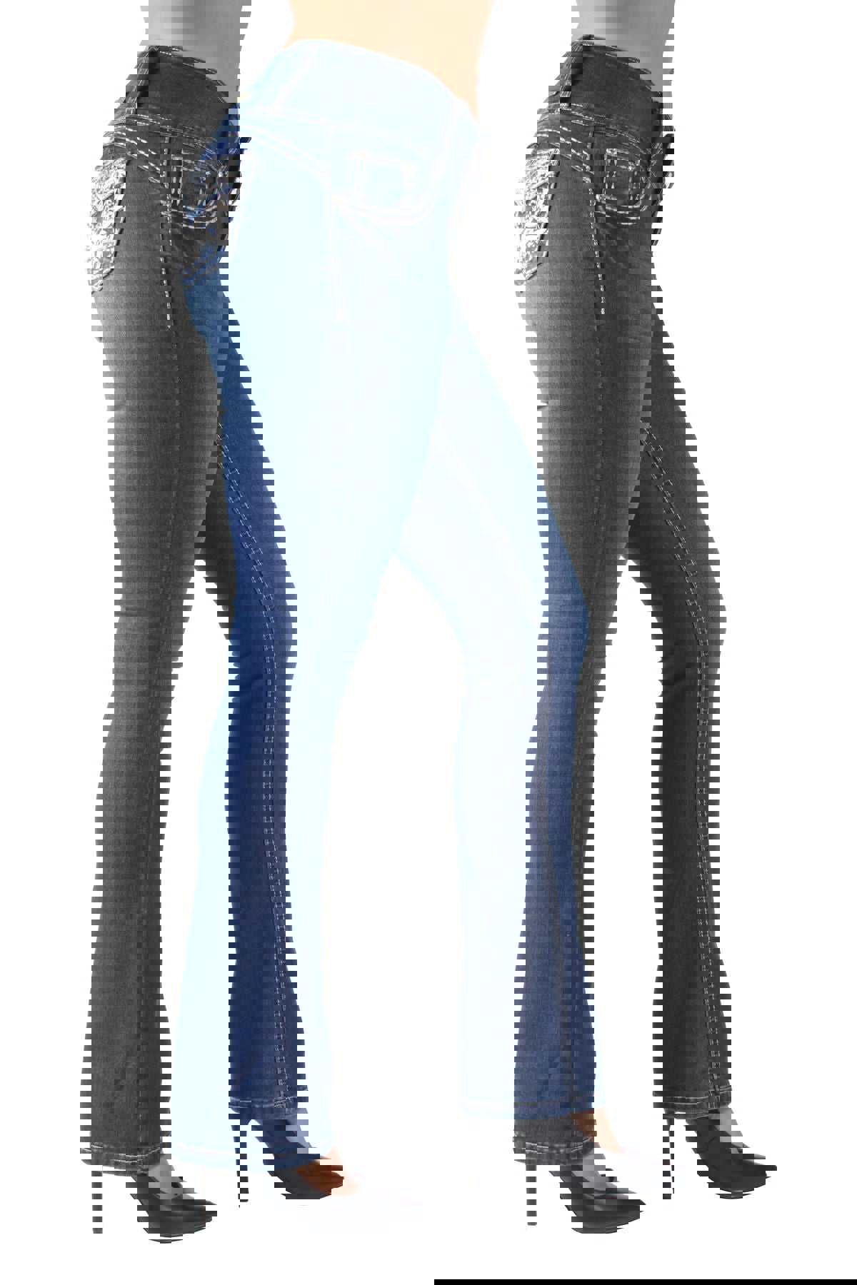 Colombian Design Butt Lift Push Up Mid Waist Boot Leg Jeans (DJ3706-BT)