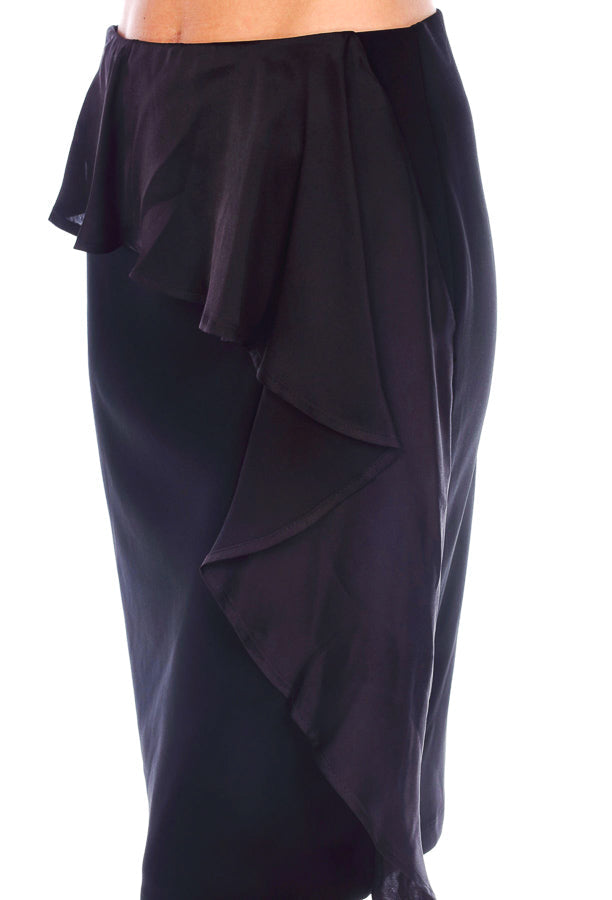 Joseph Ribkoff Black Ruffled Trim Pull-On Pencil Skirt