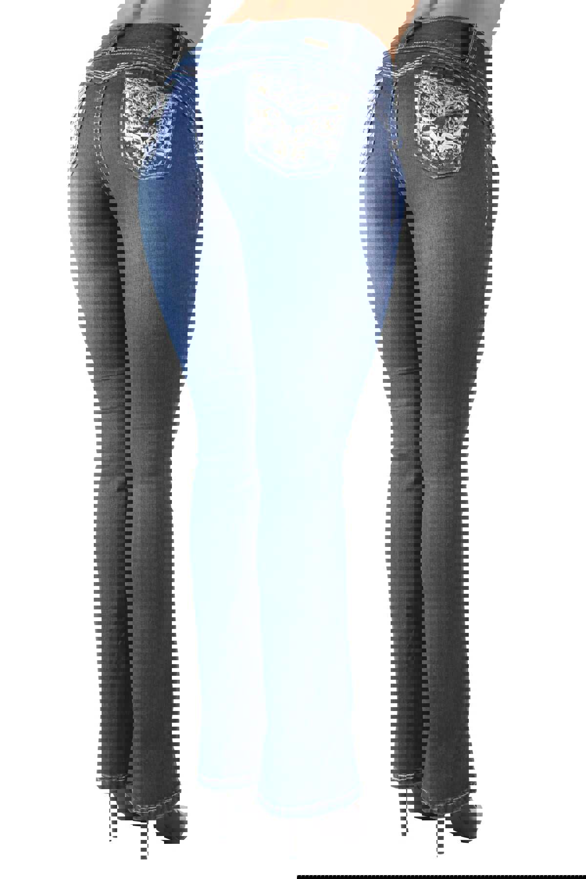 Colombian Design Butt Lift Push Up Mid Waist Boot Leg Jeans (DJ3706-BT)