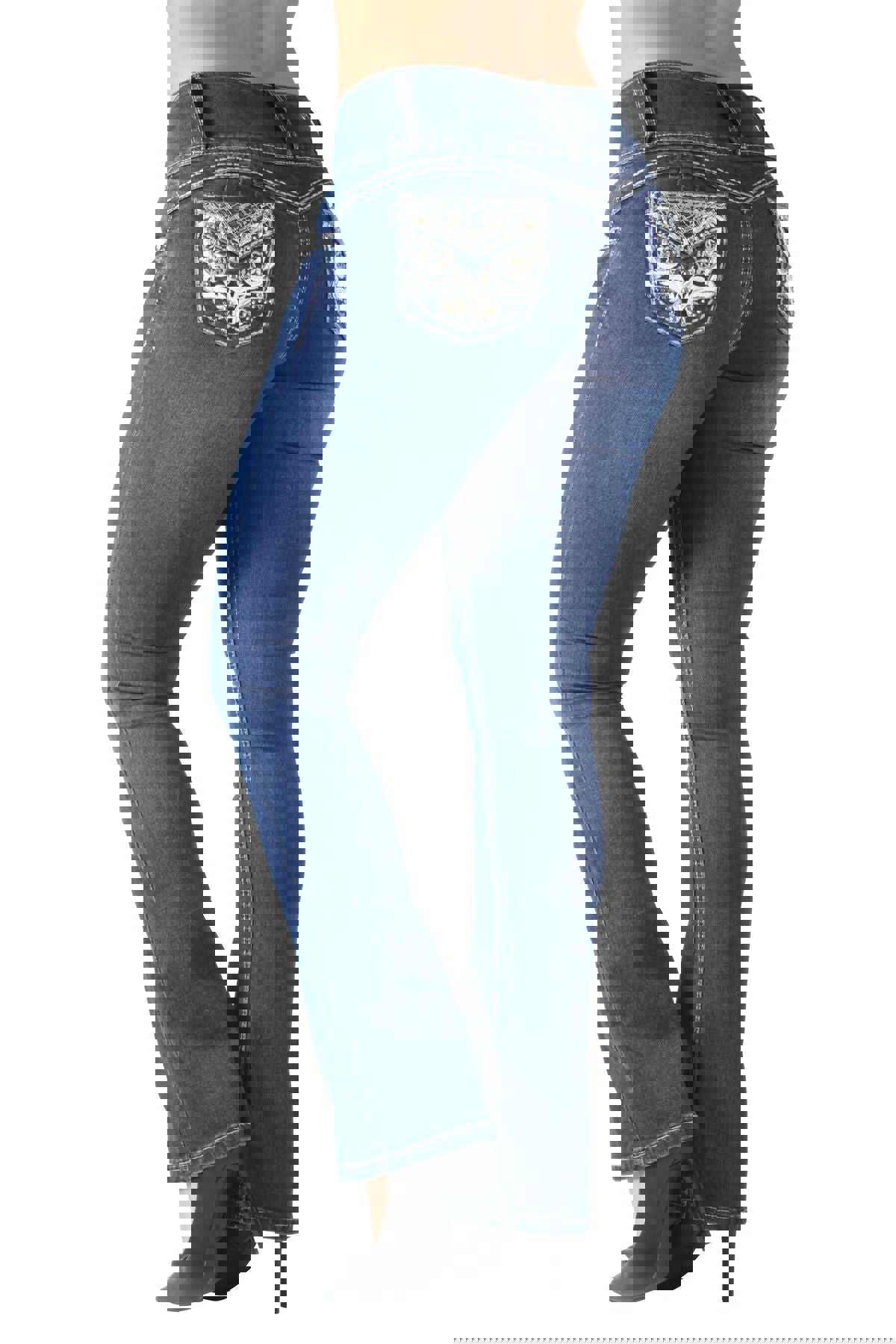 Colombian Design Butt Lift Push Up Mid Waist Boot Leg Jeans (DJ3706-BT)