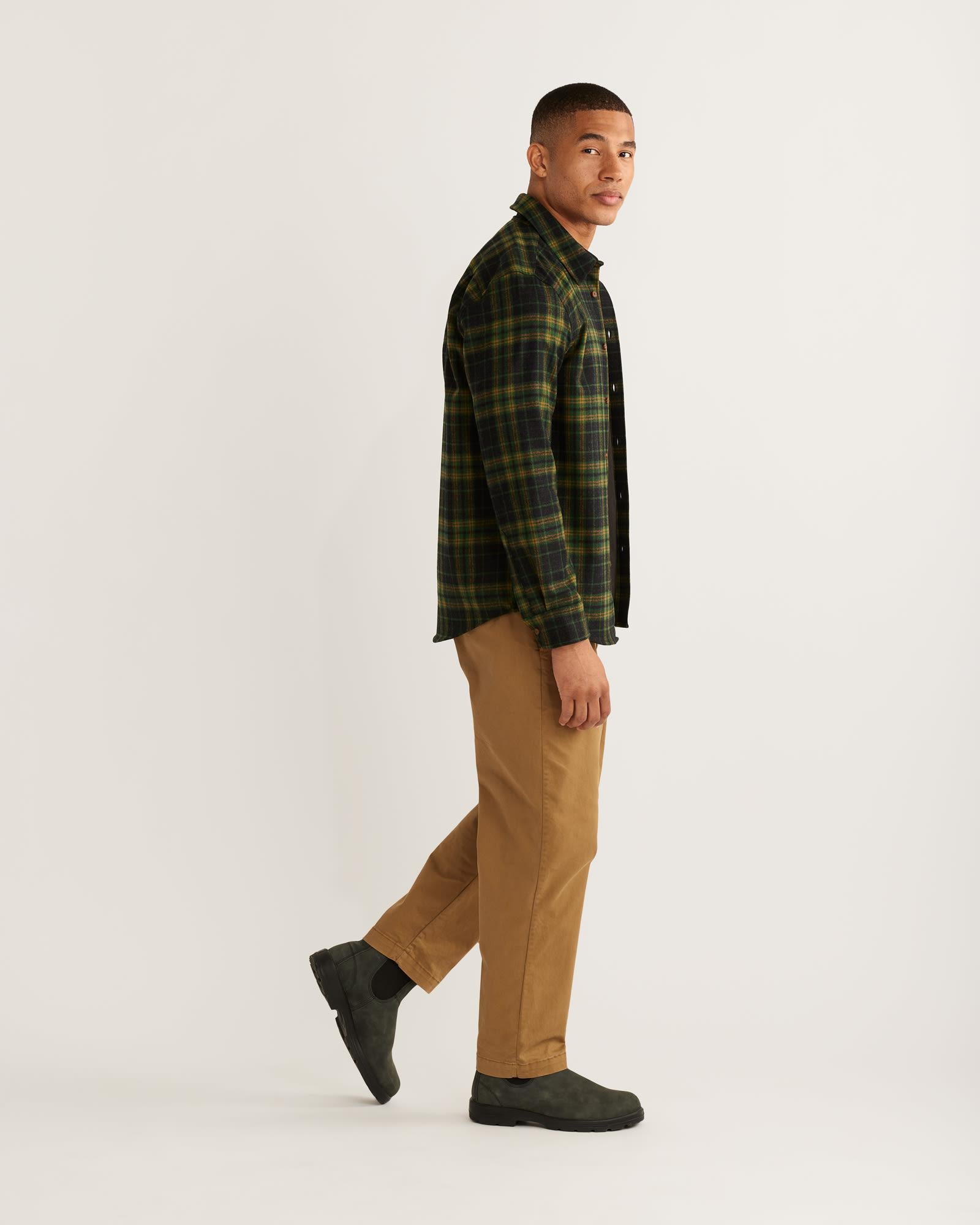 Lodge Shirt Green Black Plaid Tall - 100% Pure Virgin Wool