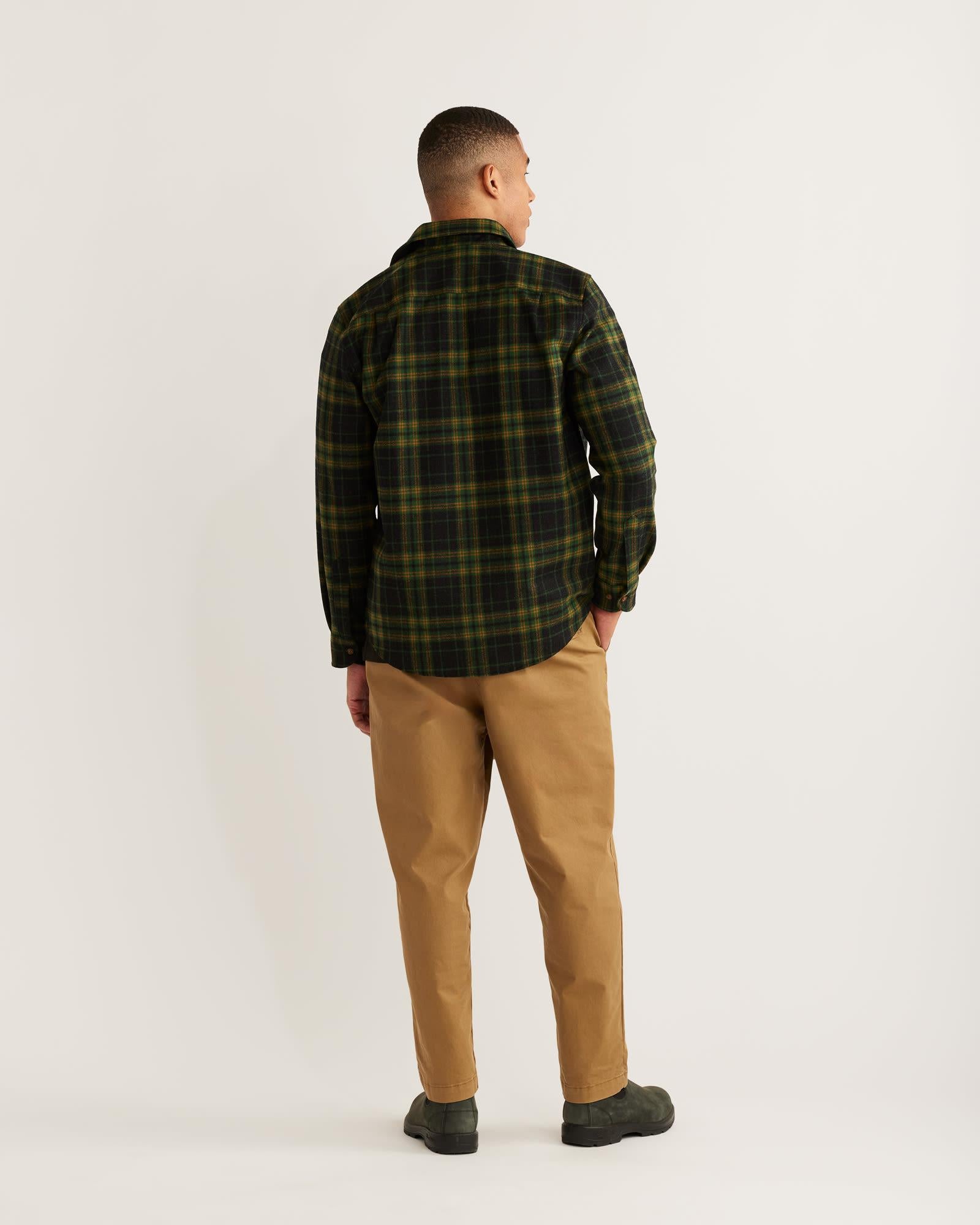 Lodge Shirt Green Black Plaid Tall - 100% Pure Virgin Wool