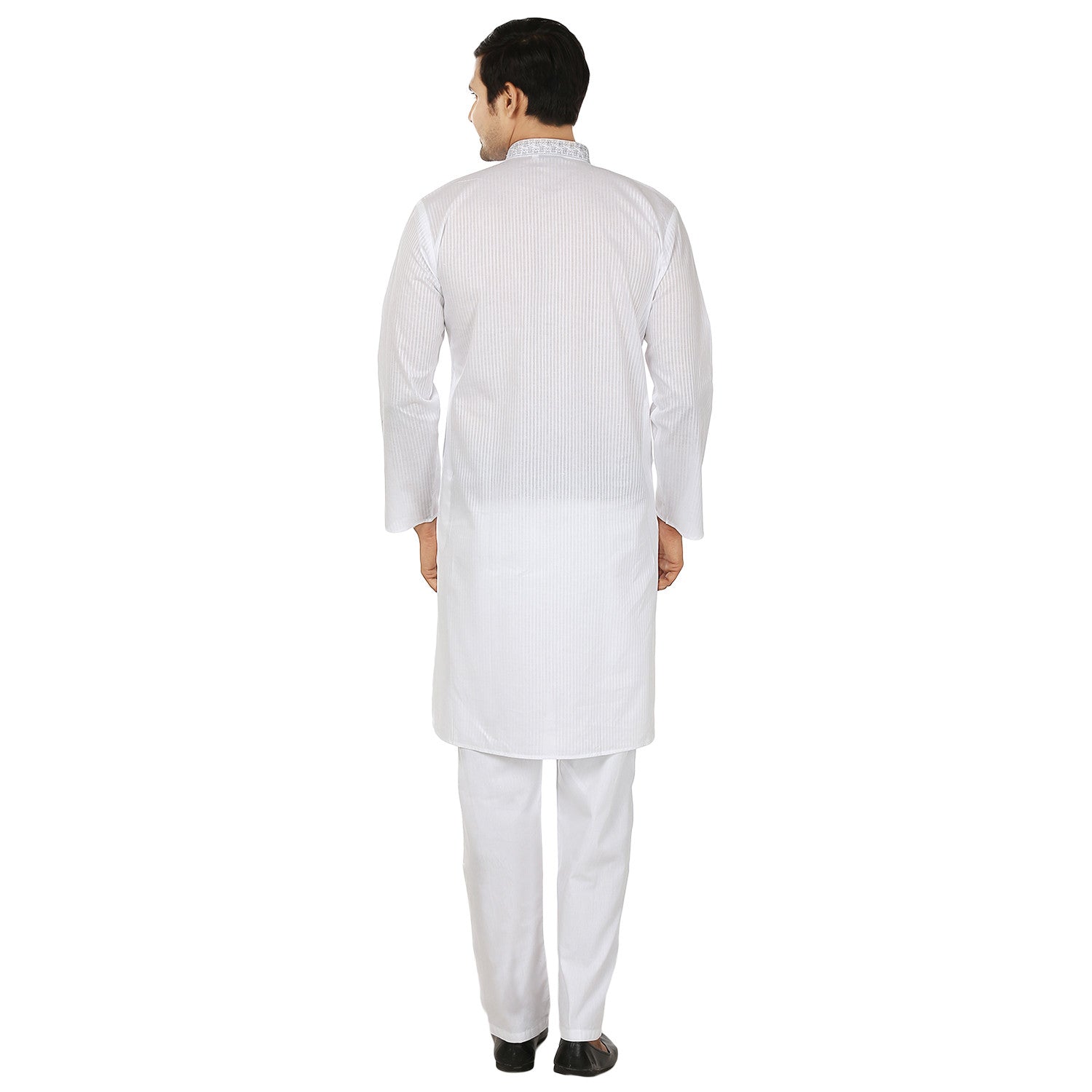 Men's Embroidered Cotton Kurta Pajama - Traditional Indian Outfit (White)