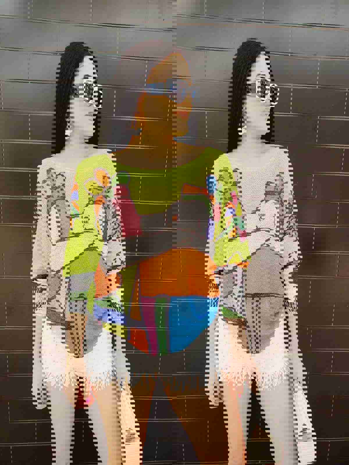 Abstract Sleeping Beauty Print Knitted Top