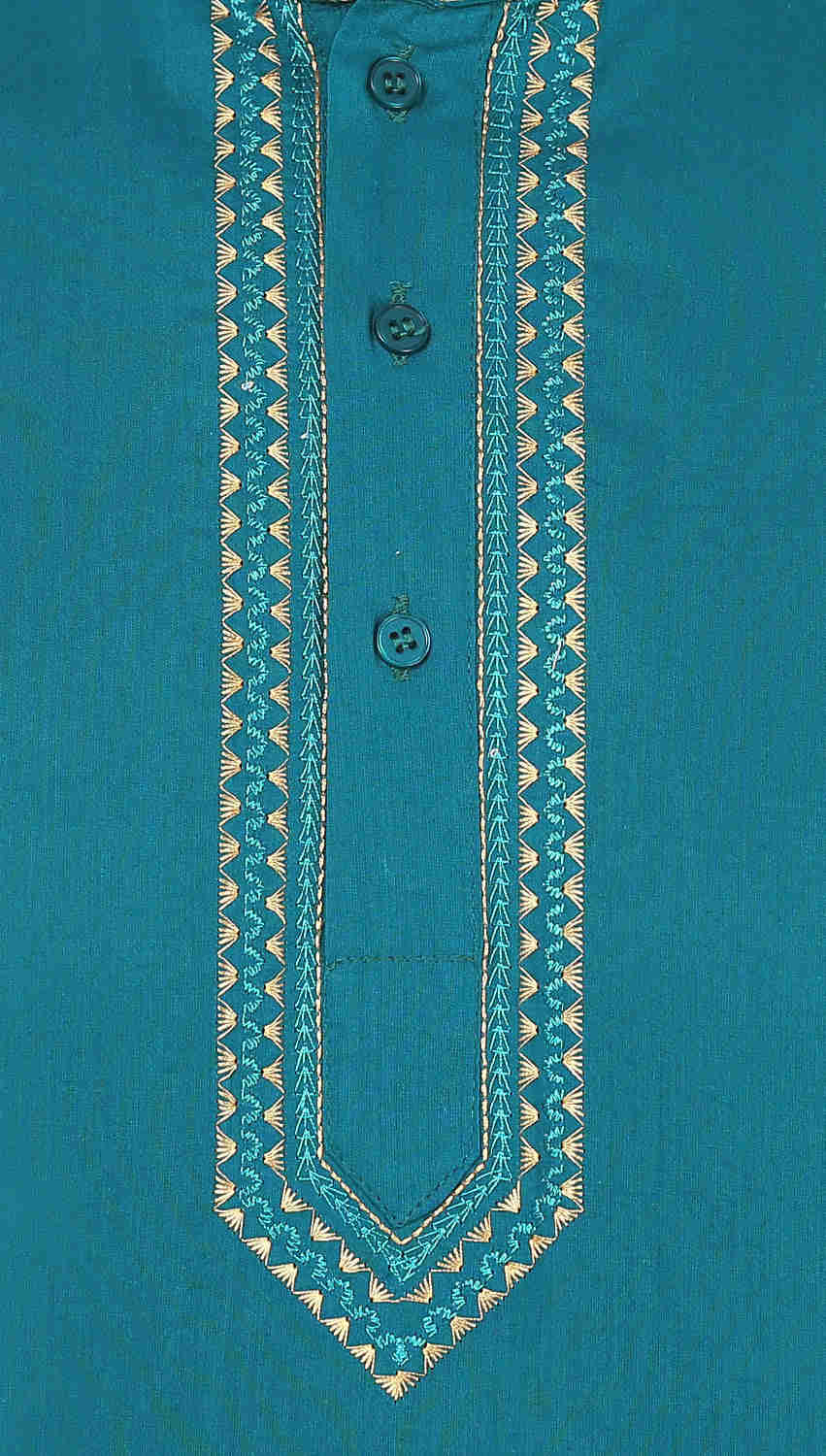 Indian Embroidered Cotton Short Kurta for Men - Blue