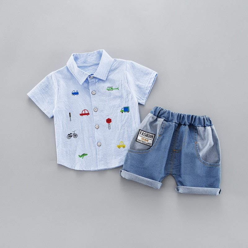 Kids Toddler Boy Clothing Set - 100% Cotton Short Sleeve Shirt & Jeans