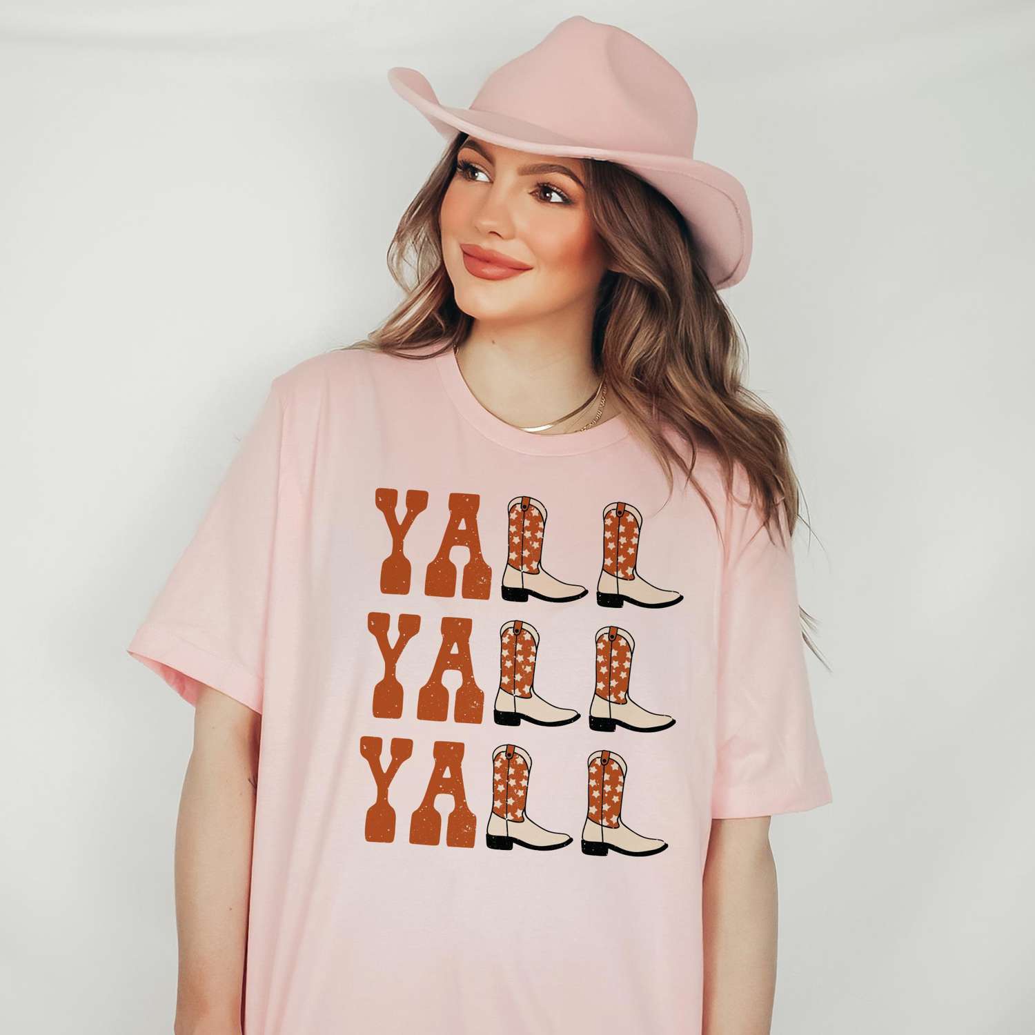 Yall Yall Yall Burnt Orange Longhorns Cowboy Cowgirl Western Boots T-shirt